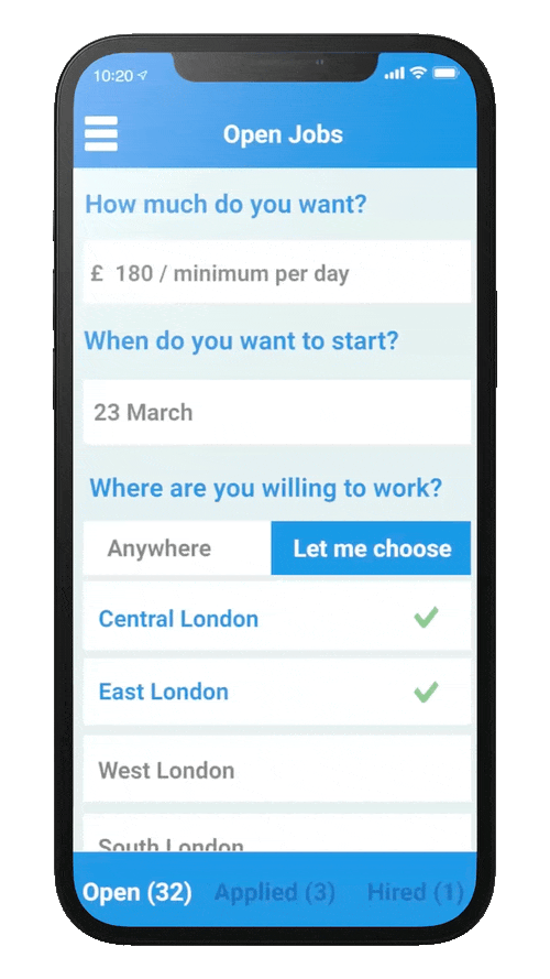 Animation showing the Jobhawk app in action