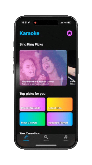 Animation showing the Sing King app in action